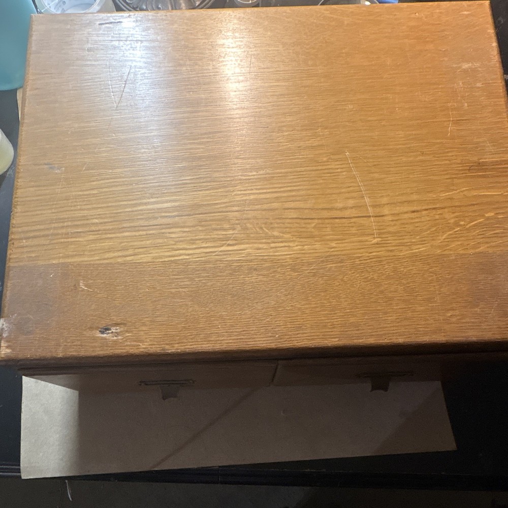 Vintagev2-drawer Table Top Library Card Catalogue Index File Cabinet Made Of Oak