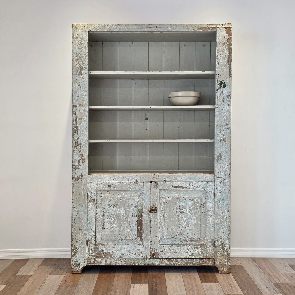Antique English Primitive Original Paint Farmhouse Pantry Cupboard Cabinet Fir