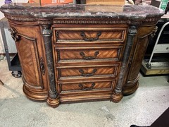 Antique Wood Cabinet With Marble Top