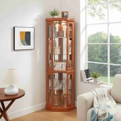 Heavy Duty Corner Display Cabinet Lighted Glass Display Case Living Room Shelf
