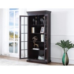 Antique Wood Storage Curio Cabinet Armoire, Glass Display Buffet Hutch, Cherry