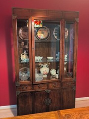Thomasville Huntley Collection Dark Wood China Cabinet w/ Beveled Glass Doors
