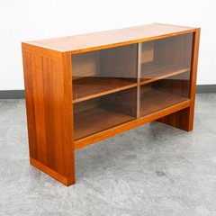 Mid Century Danish Modern Bookshelf Cabinet Teak Shelves Glass Shelves 30″ Mcm