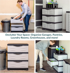 Sunnydaze 29.5″ H 3-Tier Storage Cabinet with Drawers – Resin Storage Drawers Or