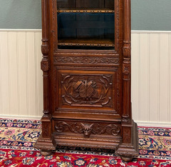Antique French Renaissance Revival Scholars Bookcase Cabinet Carved Oak 19th C