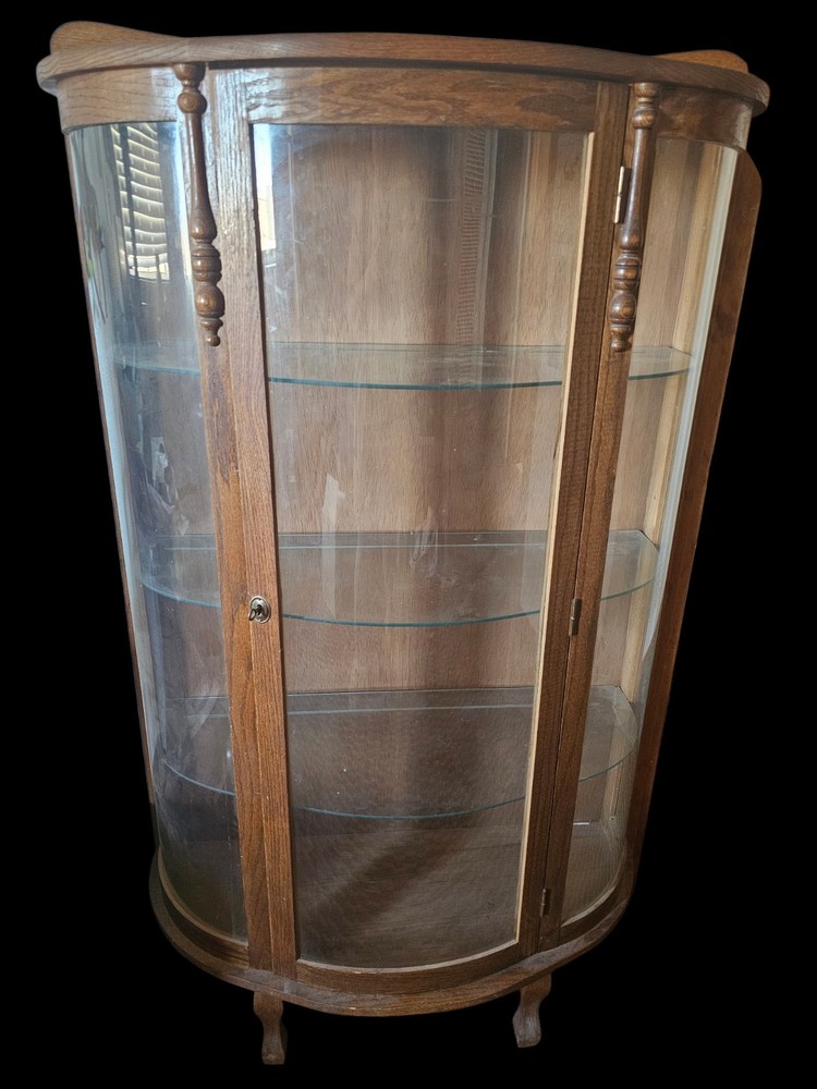 Curved Glass Mirror Curio Case Wall Cabinet Antique **see Discrption