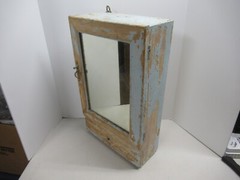Antique Wood Medicine Cabinet with Drawer Chippy Paint Mirror Farmhouse