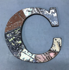 Decorative Salvage Tin Ceiling 12″ Patchwork Metal VTG Letter C Old 293-25B