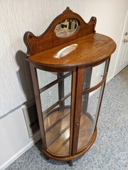 Antique English Oak Half-Round Curved Curio Display Cabinet *Missing Glass Panel