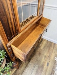 1920’s Jacobean Victorian Display Cabinet With Leaded Glass