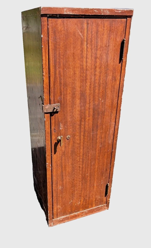 Antique Vintage 1920s-1930s Grain Painted Industrial Metal Locker Safe Cabinet