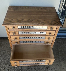 Antique Clark’s O.N.T. Spool Cotton Oak Store Display Cabinet Sewing Notions