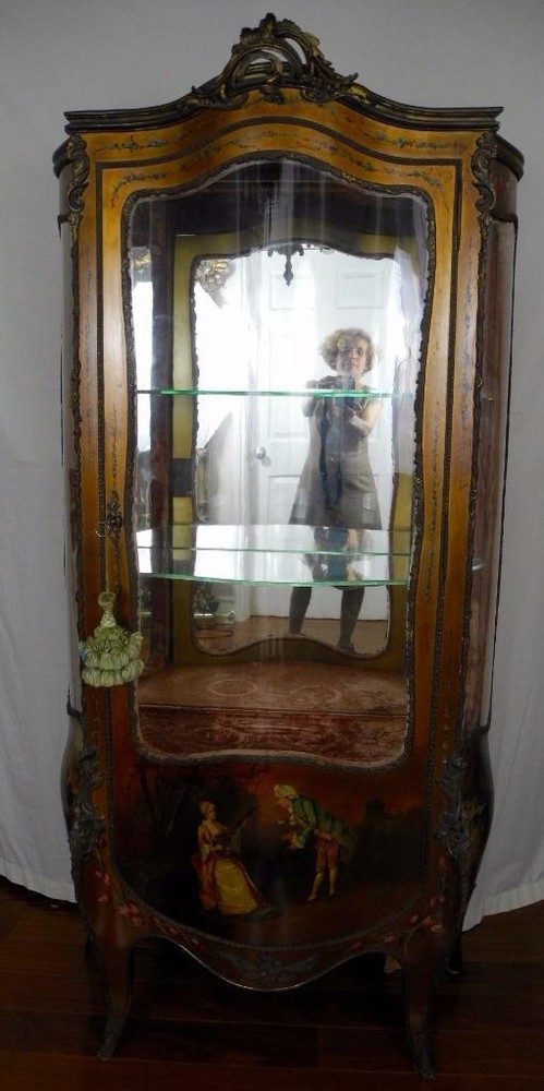 19th Century French Vernis Martin style vitrine Curio Cabinet Signed CH. Olivier