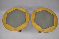 Vintage French Country Style Walnut Slate Top Pedestal Base End Tables – a Pair