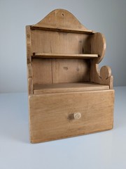 Rustic Pine Wood Cutlery Wall Furniture with Drawer, 1950s