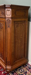 Antique French Double Door Cabinet Cupboard Carved Honey Oak Drawer early 20th