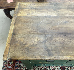 Antique British Rustic Green Painted Kitchen Island Butcher Block Table 53 x 26
