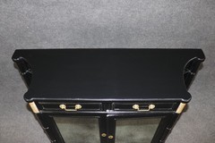 French Louis XVI Style Black Ebonized Cabinet with Distressed Mirrored Panels