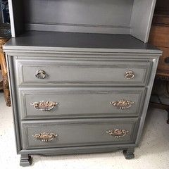 Sumpter Cabinet Co. Flat Olive Green Tall China Hutch with Gold Hardware Narrow