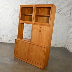 Scandinavian Modern Teak 4 Part Triple Stacked Secretary Display Cabinet Dry Bar