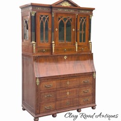 Antique Mahogany secretary desk Russian empire bronze ormolu columns 2pc 1810