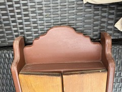 Vintage Wood Wall Mount Cabinet with Heart Cut Outs On Doors Country Farm 27”