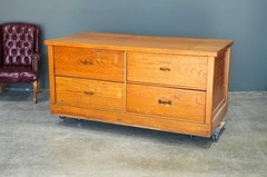 Antique Flat File Wood Apothecary Cabinet Store Counter Kitchen Island Vintage