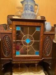 Antique Hutch Cabinet- stained glass