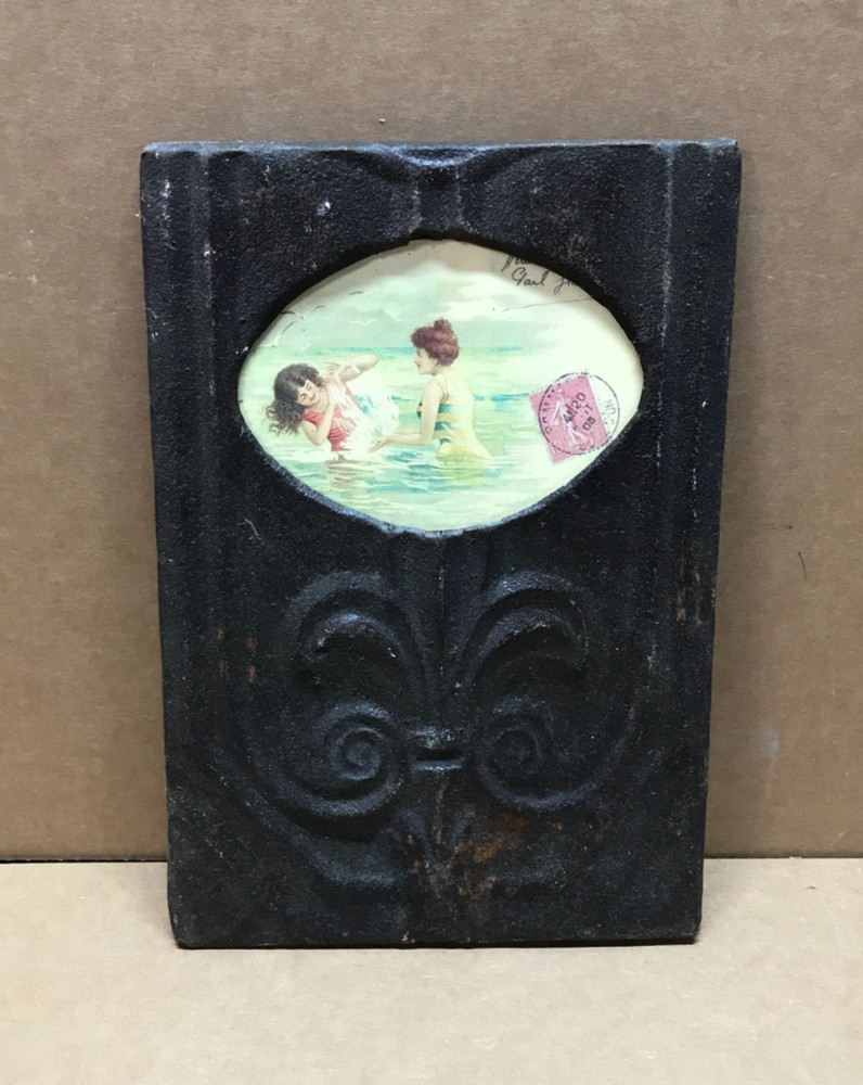 VTG Shabby Metal Photo 4×6 Oval Rust Tin Ceiling Picture Frame Chic Old 678-26B