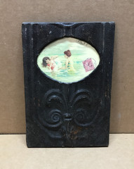 VTG Shabby Metal Photo 4×6 Oval Rust Tin Ceiling Picture Frame Chic Old 678-26B