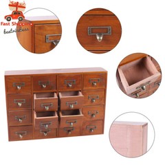 16 Drawers Vintage Wood Apothecary Medicine Cabinet Label Holder Card Catalog