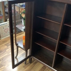 VTG 1950 Mid-Century Hand Made Walnut Wood & Glass Door 49″H Cabinet – 6 Shelf