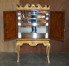 IMPORTANT ANTIQUE GEORGE II CIRCA 1740 MULBERRY WOOD GILTWOOD DRINKS CABINET