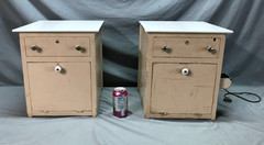Antique VTG Pair Wood Barber Cabinets Milk Glass Tops Nightstands Old 1070-25B