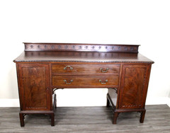 English Antique Mahogany Chippendale Sideboard Buffet Bar Cabinet w/ Key Ornate