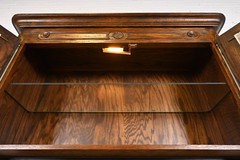Baker Furniture French Provincial Louis XV Carved Oak Lighted Bar Cabinet, 1960s