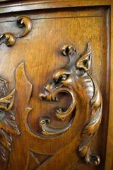 Architectural Antique Hand Carved Wood Cupboard Chimera Head Mascaron 19th