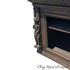 antique figural carved Oak hanging cabinet victorian Black Forest repurpose part