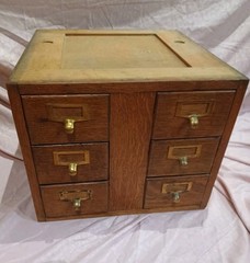 ANTIQUE U.S.P.O DEPT CARD CATALOG INDEX FILE 6 DRAWER CABINET. TIGER OAK