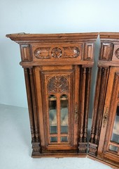 pair Stunning Antique Corner Cabinets Hand Carved Wood right left corner with s