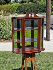 Vintage Federal Style Curved Glass Wall Curio Cabinet Mirror Back Display Case