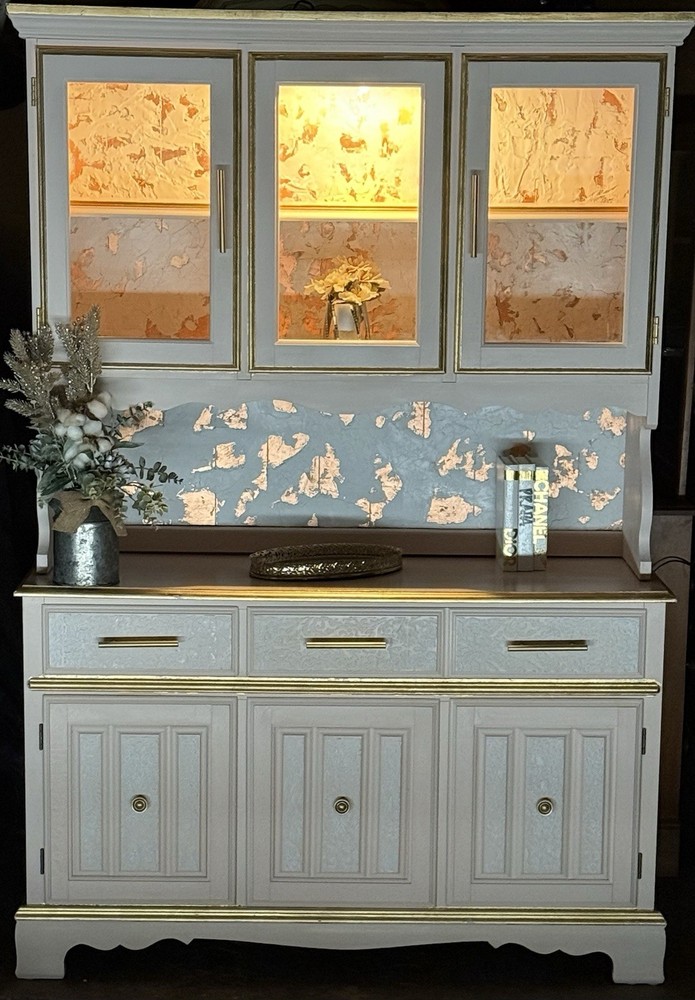 Heirloom Rose China Cabinet |Blush Pink Hutch Rose Gold Lighted Display Cabinet