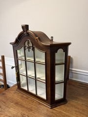Vintage Large Wooden Wall Cabinet with Ornament and White Shelves, Apothecary