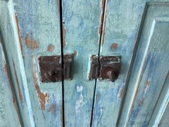 Antique Hutch Top Cabinet Pantry Painted Blue Shades Distressed Cupboard Cabinet