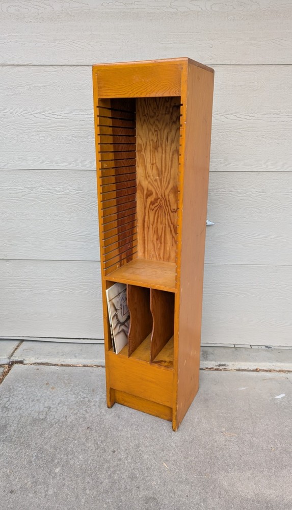 Vintage Art Deco Rustic Wood Mid Century Modern LP Vinyl Record File Cabinet C9