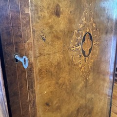French Philippe 19th C. Burl Walnut Marquetry Cabinet w/ Key Antique