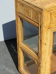 Vintage 1950s Vertically Stacked Bamboo Lowboy Display Cabinet w Two Shelves
