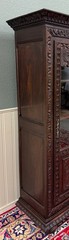 Antique French Breton Bookcase Armoire Linen Cab Wavy Glass Carved Chestnut 19th