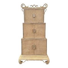 Chinoiserie Rattan Cabinet with Natural Bent Wood & Pencil Reed Base by Hickory