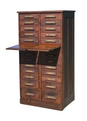 Antique Victorian Oak 26 Drawer Raised Panel Office File Cabinet by Cutler
